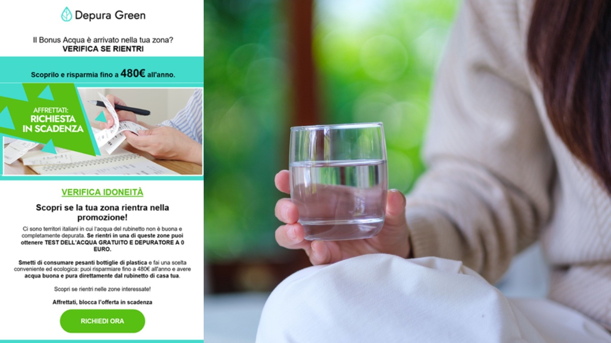 Bicchiere di acqua e offerta promozionale