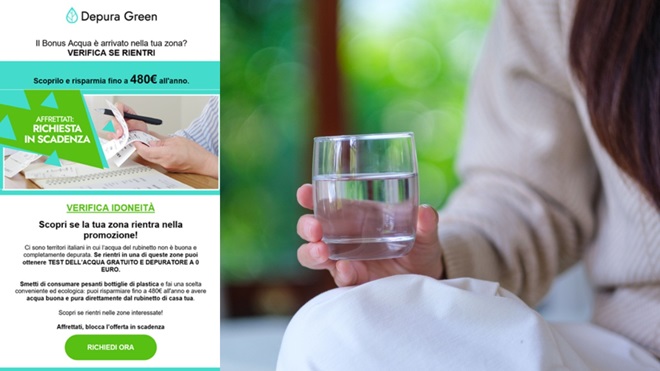 Bicchiere di acqua e offerta promozionale