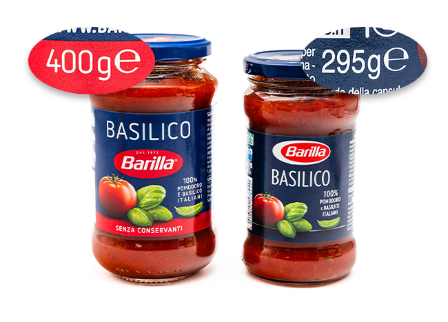 Sugo al basilico Barilla in formato da 400 g e 295 g