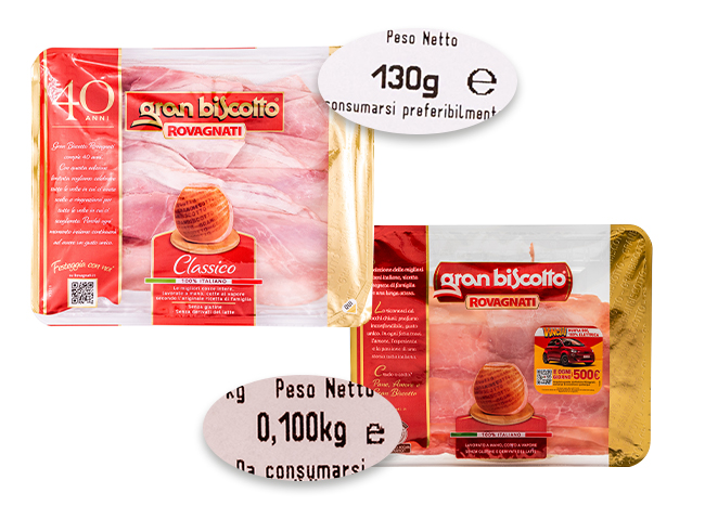 Prosciutto cotto Granbiscotto in confezione da 100 e 130 grammi
