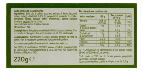 Ingredienti dado vegetale Carrefour
