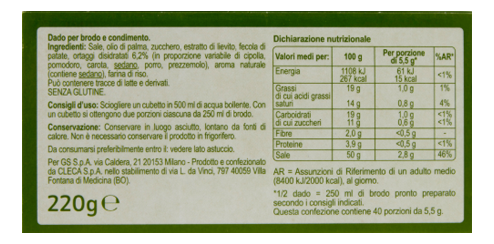 Ingredienti dado vegetale Carrefour