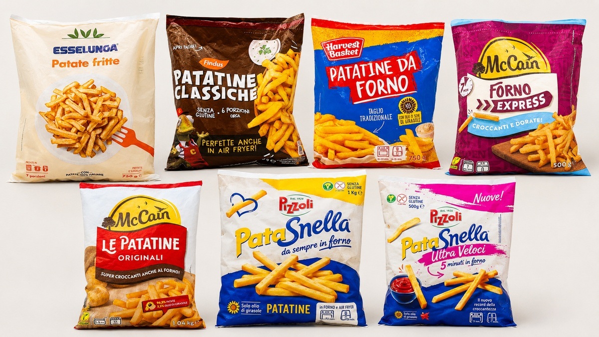 Confezione di varie marche di patatine surgelate