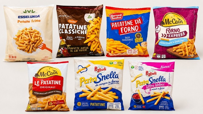 Confezione di varie marche di patatine surgelate