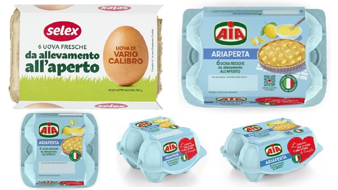 Confezioni di uova fresche AIA e Selex