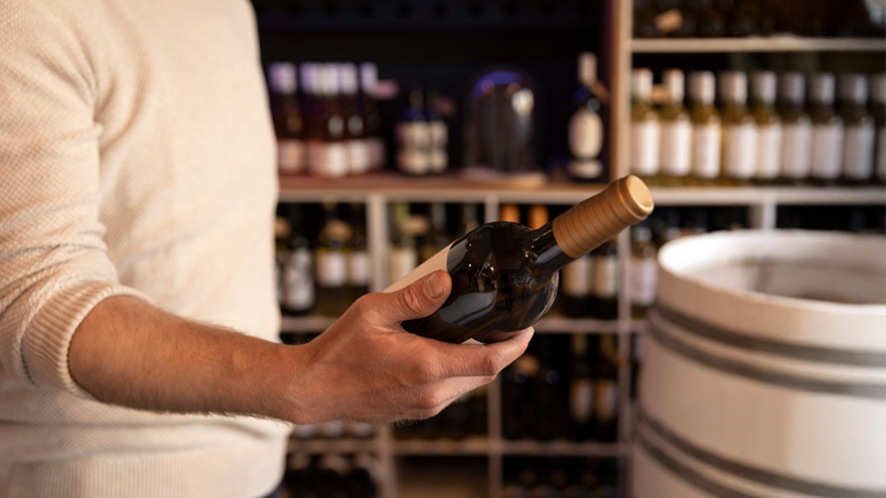 persona guarda etichetta vino