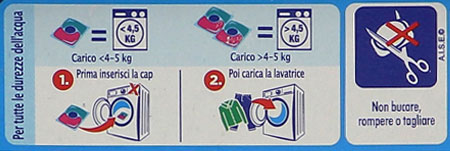etichetta utilizzo caps per lavatrice