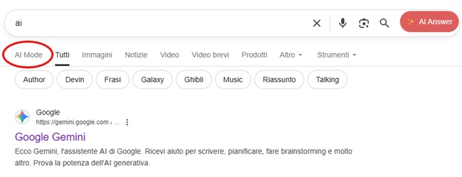 Attivare AI Mode da desktop