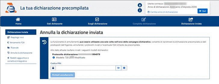Passaggi annullamento 730