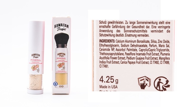 Hawaian Tropic Mineral confezione ed etichetta