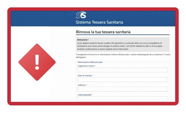 Finto form per il rinnovo della Tessera sanitaria