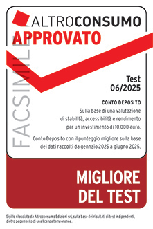 Facsimile Sigillo Migliore del Test Conti Deposito con disclaimer