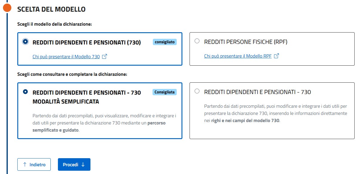 scelta modello 730