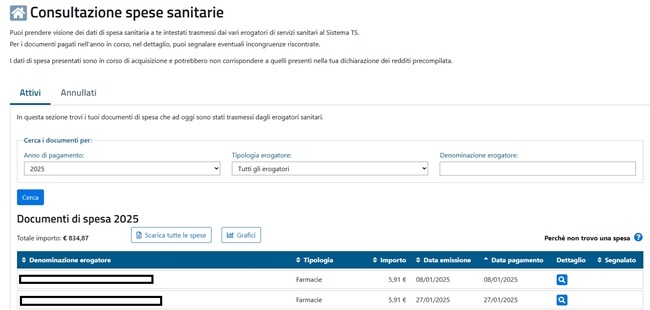 Consultazione spese sanitarie