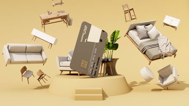 carta di credito e mobili che volano