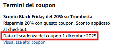 Foto che mostra dove è indicata la data di scadenza del coupon 