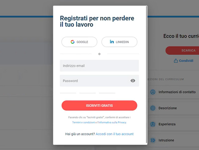 form di registrazione