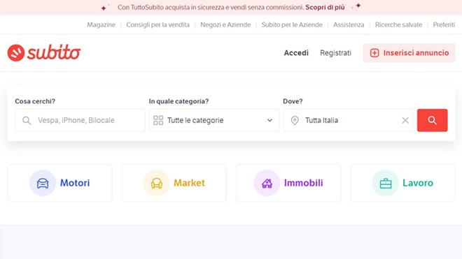 schermata sito Subito.it