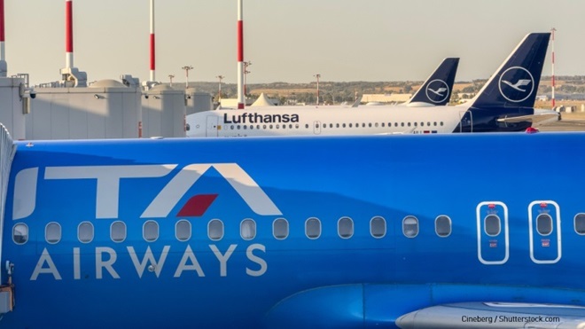 Aerei ITA e Lufthansa in aeroporto