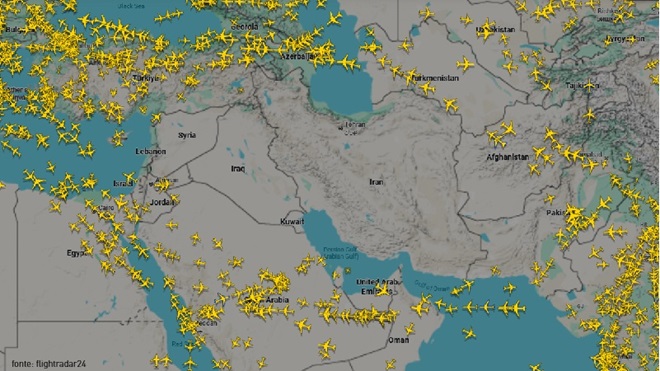 Traffico aere sopra l'Iran