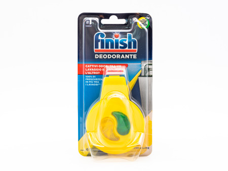Finish Deodorante lavastoviglie Limone. Ha una tripla azione: neutralizza gli odori; rilascia un profumo anche dopo il lavaggio; la "tecnologia ScentControl" contribuisce ad evitare il trasferimento della fragranza sulle stoviglie. Durata: fino a 60 lavaggi. Costo: dai 2.85 euro ai 3.98 euro.
